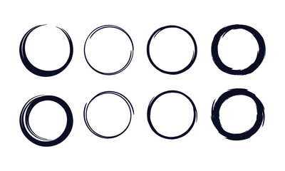 Creative vector illustration of hand drawning circle line sketch set isolated on transparent background. Art design round circular scribble doodle.