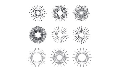 Obraz premium Sunburst line illustration. Sunrise. Vector illustration vector design,Vintage sunburst collection. Bursting sun rays. Fireworks