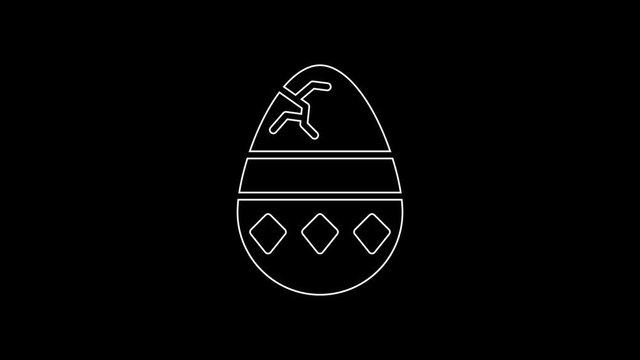 White line Cracked egg icon isolated on black background. Happy Easter. 4K Video motion graphic animation