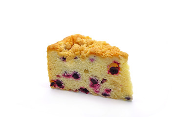 Cake isolated on white background. Blueberry crumble cake