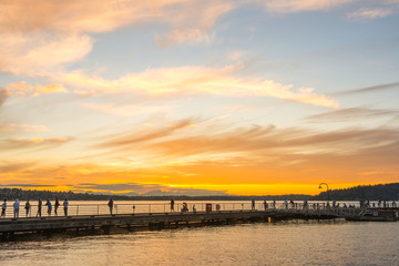 Obraz na płótnie Canvas scene of walk way on the lake when sunset.