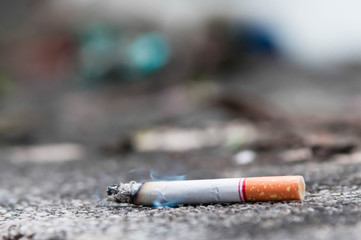 cigarette butt on white background