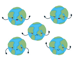 set of kawaii world spheres cartoons vector design