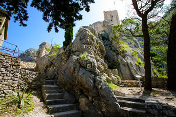 Stairs leading up to the Starigrad fortress above the old town of Omis in Croatia - Medieval stronghold by the Adriatic Sea