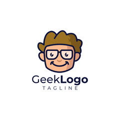 Simple minimalist geek head mascot logo design vector template
