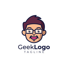 Simple minimalist geek head mascot logo design vector template