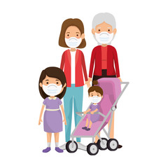 cute family members using face mask vector illustration design