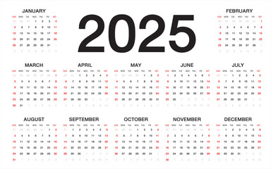 calendar 2025, Week starts from Sunday, business template