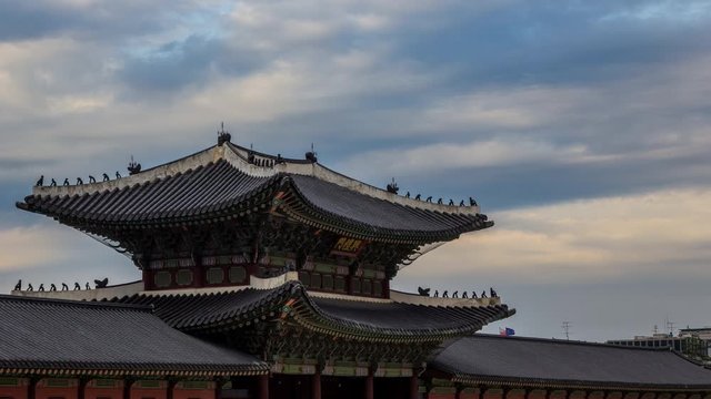 Timelapse shot of Heungryemun Gate at daytime, south entrance to Gyeongbok Palace. the word is "Heungryemun"