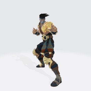 3d illustration of Jago fighting figure. 3d model of fighter from tekken or mortal kombat. 