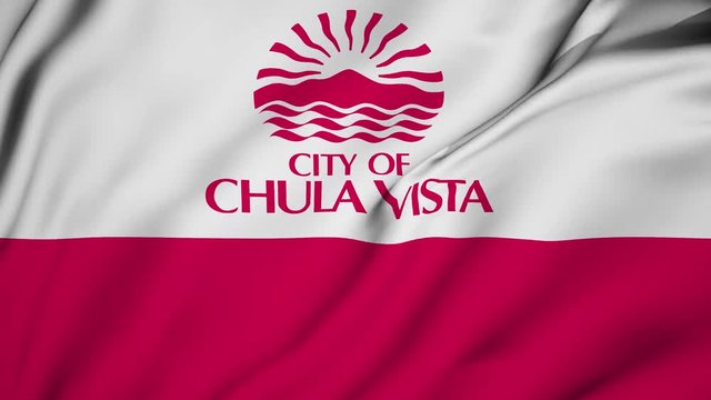 Chula Vista city of California flag is waving 3D animation. Chula Vista of california state flag waving in the wind. Chula Vista city flag seamless loop animation. 4K