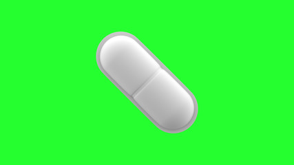 White pills isolated. Green Screen. 4K UHD. 3d rendering. 