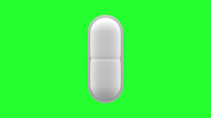 White pills isolated. Green Screen. 4K UHD. 3d rendering. 