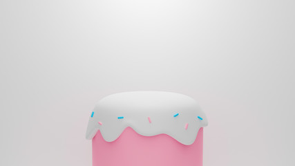 3d pink podium background abstract candy dessert. Pastel ice cream on white background. Creative ideas minimal summer food design. 3d rendering for banner, showcase, display product mockup.