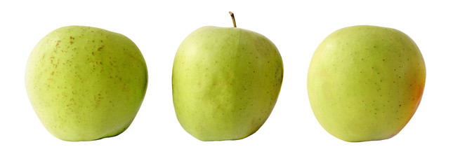 Three green apples isolated on a white background