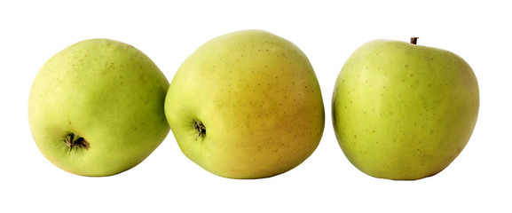 Three green apples isolated on a white background