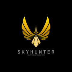 Eagle logo simple design illustration, Gold icons with animals