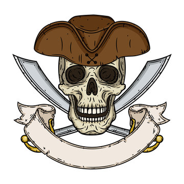 Pirate Skull in hat with Cross Swords.