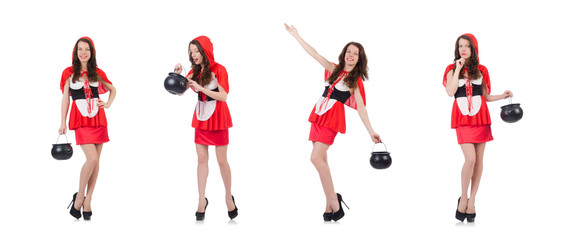 Woman with pot isolated on white