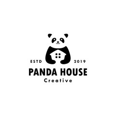 Panda house logo retro vintage hipster vector illustration