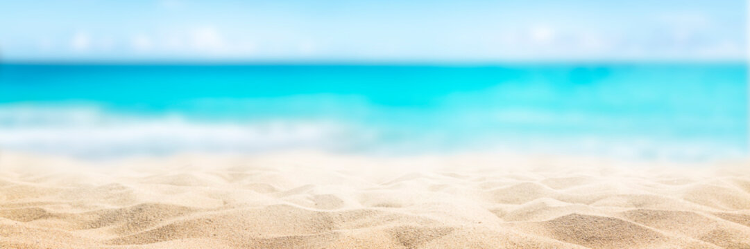 Sunny tropical beach, summer holidays vacation, Caribbean beach with turquoise water background