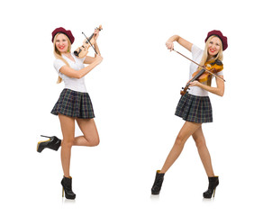 Fototapeta premium Woman playing violin isolated on white