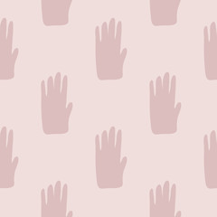 Fototapeta na wymiar Hand shapes seamless pattern in simple style. Silhouette of a human hand geometric wallpaper.