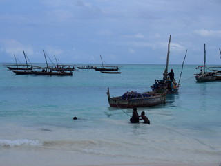 Children playing in the beautiful sea, Nungwi, Zanzibar, Tanzania