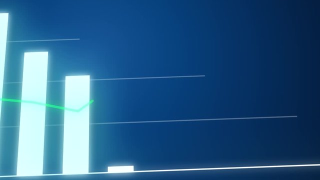 Infographic 4k animation video, rising and downward arrow with bar chart presentation, zoom angle.