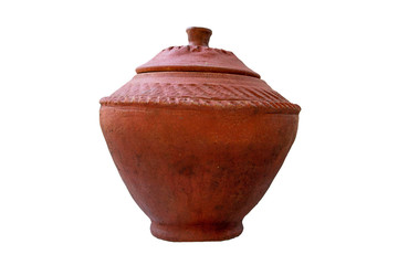 Clay pot isolated on white background with clipping path. Contain drinking water, cool and freshness.