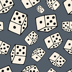 vector seamless pattern, dice cube on gray background