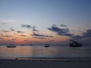 Fototapeta na wymiar The beautiful sunset sky from the beach, Nungwi, Zanzibar, Tanzania
