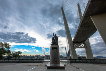 Summer, 2016 - Vladivostok, Russia - Central Street of Vladivostok. Monument to the sailors of the...