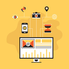 Digital marketing modern flat design on yellow background