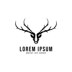 Deer Head Logo Vector Design. Silhouette Horned Deer