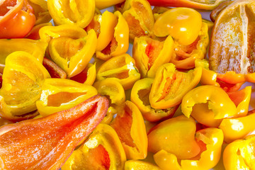 Yellow bell peppers sliced pattern background