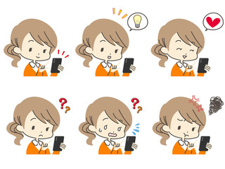 スマホを操作する女性の上半身セット