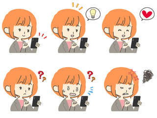 スマホを操作する女性の上半身セット