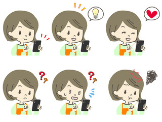 スマホを操作する女性の上半身セット