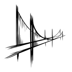 Grunge sketch of a city bridge with hatching and brush strokes. Transport bridge. Urban communications. Ink fashion illustration for cards, banners and your creativity.
