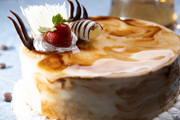 Mocha coffee cake with glazed layer all around