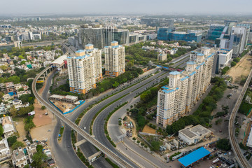 Fototapeta na wymiar Gurgaon drone aerial view during Coronavirus Lockdown