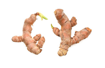 Turmeric root on white background.