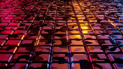 Animation multicolor background on square shape With the reflection of the metal floor. Square floor 3D rendering 4k 30fps. Full focus Distance - Powered by Adobe