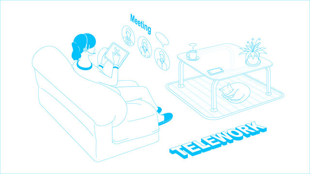 Illustration with telecommuting concept