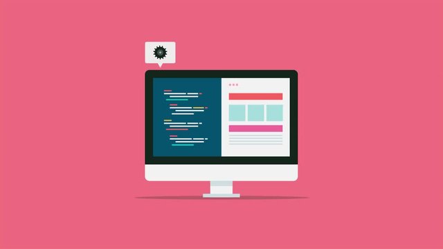 2d animation concept of online web development, software application coding. 4k, video clip. 