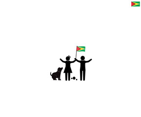 Guyanese children with national flag of Guyana, future of Guyana concept, sign symbol background, vector illustration.