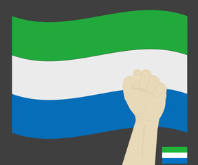 Fist power hand with Sierra Leone National flag, Fight for Sierra Leonean People concept, cartoon graphic, sign symbol background, vector illustration.
