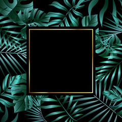 Tropical leaves background. Summer vector illustration. Design for postcard, wallpaper, digital, web sites and social media. Jungle foliage backdrop.