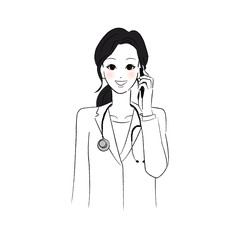 スマホで電話をする女性医師